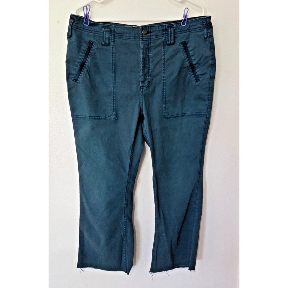 Anthropologie Pilcro Women's Teal Raw Hem Button Fly Ankle Utility Jeans Size 32